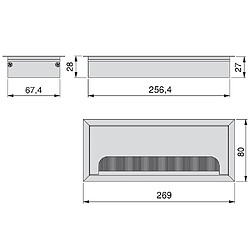 Avis Emuca Passe-câbles table, rectangulaire, 269 x 80 mm, à encastrer, Aluminium, An