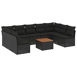 vidaXL Salon de jardin 10 pcs avec coussins noir résine tressée