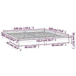 vidaXL Cadre de lit à LED sans matelas blanc 140x190 cm bois massif pas cher