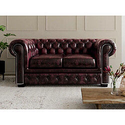 Vente-Unique Canapé chesterfield 2 places BRENTON 100% cuir de buffle - Bordeaux pas cher