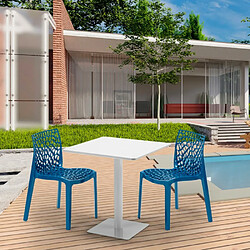 Grand Soleil Table carrée 70x70 blanche avec 2 chaises colorées Gruvyer Meringue, Couleur: Vert