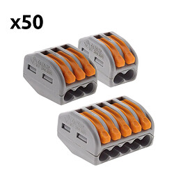 Lot de 50 bornes automatiques à cliquet S222 - 2/3/5 entrées - fils rigides et souples 4mm² max - orange - Wago