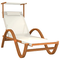 vidaXL Chaise longue avec auvent blanc textilène/bois massif peuplier