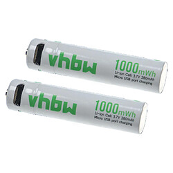 vhbw 2x Piles rechargeables AAA Micro avec prise micro-USB (280mAh, 1,5V, Li-ion) 