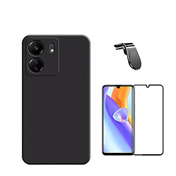 Jeu de films en verre trempé de la couverture 5D + Cas de silicone liquide + SuppOrt Magnétique L Voiture de conduite sécuritaire Phonecare pour Xiaomi Redmi 13C - le noir 