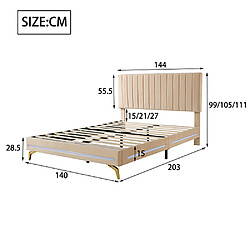 Acheter Sweiko Lit adulte 140x200 cm Lit capitonné avec lumières LED et sommier à lattes avec tête de lit réglable beige