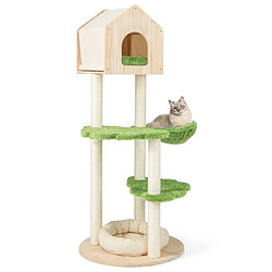 Helloshop26 Arbre à chat 139 cm en bois poteau griffoir condo panier lit pour chat 2 plate-forme tour de jeux pour chat vert 20_0007645