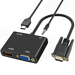 Avizar Adaptateur VGA Mâle vers VGA et HDMI Femelles avec Prise Audio 3.5mm et Charge