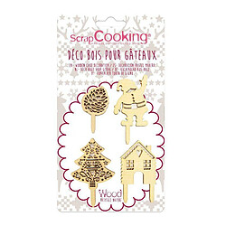 Scrapcooking 4 cake topper en bois - Noël