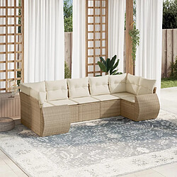 vidaXL Salon de jardin avec coussins 7 pcs beige résine tressée 