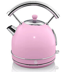 Retro Bouilloire, 1,8 L, Acier Inoxydable sans BPA, Résistance Cachée, sans Fil, 3000, Rose, SWAN, SK14630PNEU