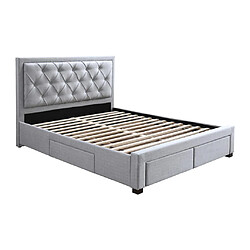 Vente-Unique Lit avec tiroirs 140 x 190 cm - Tissu - Gris clair + Matelas - LEOPOLD