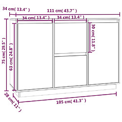 vidaXL Buffet Noir 111x34x75 cm Bois massif de pin pas cher