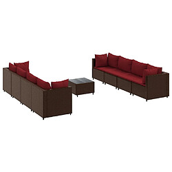 vidaXL Salon de jardin avec coussins 9 pcs marron résine tressée