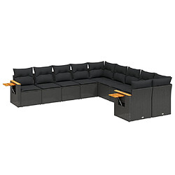 vidaXL Salon de jardin 10 pcs avec coussins noir résine tressée