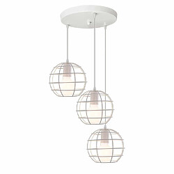 STOEX Rétro Lampe Suspension Vintage, E27 Lustre Abat-jour Industrielle Disque 3 Luminaire Cage forme Balle Rond Suspendu Lampe (Blanc)