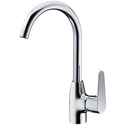 Robinet mitigeur laiton chrome pour evier de cuisine bec haut col de cygne 