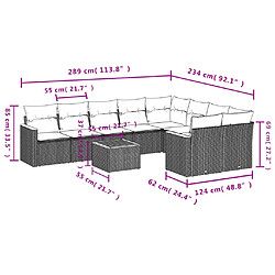 Acheter vidaXL Salon de jardin 10 pcs avec coussins noir résine tressée