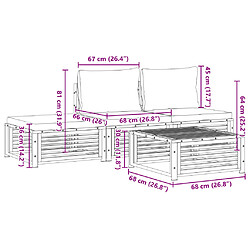 vidaXL Salon de jardin avec coussins 4 pcs bois d'acacia massif pas cher