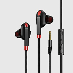 Écouteurs Intra-Auriculaires Pour Subwoofer Quad Core Double Bobine Mobile Tuning Casque De Jeu Contrôlé Par Fil Noir Rouge 