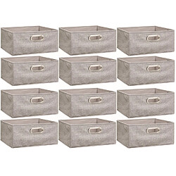 Toilinux Lot de 12 Boites de rangement en tissu l.31 x h. 15 cm - Beige chiné