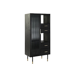 Pegane Armoire vitrine en bois MDF noir 4 tiroirs 1 porte et 2 étagères - Largeur 70 x Hauteur 145 x Profondeur 38 cm