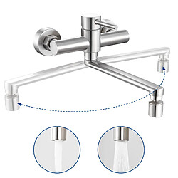 Cecipa max Mitigeur de Cuisine Mural Brossé, Robinet Evier Mural avec 2 Jets, Mitigeur Cuisine Pivotant à 360° Robinetterie d'évier,EU Modèle