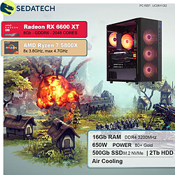 Sedatech PC Gaming • AMD Ryzen 7 5800X • RX 6600 • 16 Go RAM • 500Go SSD M.2 • 2To HDD • sans OS