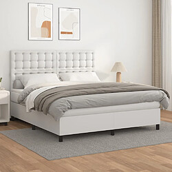 vidaXL Sommier à lattes de lit avec matelas Blanc 160x200cm Similicuir