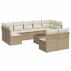 vidaXL Salon de jardin avec coussins 10 pcs beige résine tressée