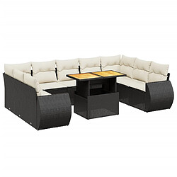 vidaXL Salon de jardin 10 pcs avec coussins noir résine tressée