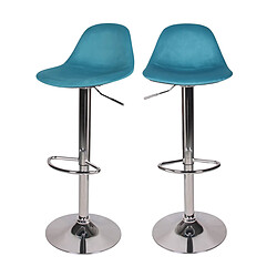 Rendez Vous Deco Chaise de bar Pavo en velours bleu 60/82 cm (lot de 2) 