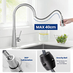 Cecipa max Mitigeur de Cuisine avec Douchette Extractible - Robinet d'Évier avec 3 Modes de Sortie D'eau - Mitigeur Cuisine en Inox Brossé,EU Modèle