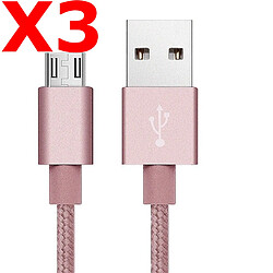 X3 Câble Metal Nylon Renforcé Chargeur USB/Micro USB Longueur 2m Couleur Rose Compatible Samsung LG Sony Wiko Blackberry Motorola Asus Huawei Honor Xiaomi Oppo Archos TEENO X3 Little Boutik®