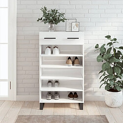 Maison Chic Armoire à chaussure,Meuble à Chaussures Blanc brillant 60x35x105 cm Bois ingénierie -MN25935