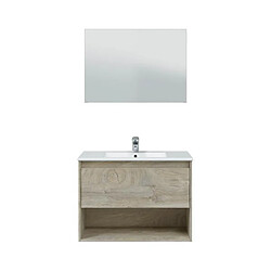 Dansmamaison Meuble sous vasque 80 cm + vasque + Miroir + Colonne Chêne - BIGRA