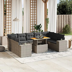 vidaXL Salon de jardin avec coussins 10 pcs gris résine tressée