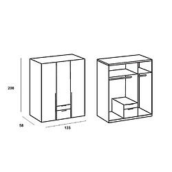 Avis Inside 75 Armoire 3 portes 2 tiroirs WILMA 135 cm chêne naturel