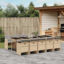 Maison Chic Ensemble à manger d'extérieur 11 pcs avec coussins,Salon de jardin,Mobilier de jardin mélange beige -GKD536317