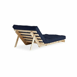 Inside 75 Fauteuil convertible futon ROOTS pin naturel coloris bleu marine couchage 90 x 200 cm. pas cher