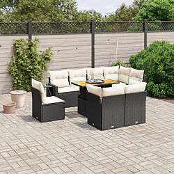 Maison Chic Ensemble Tables et chaises d'extérieur 9 pcs avec coussins,Salon de jardin noir résine tressée -GKD207861