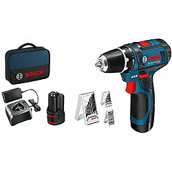 Bosch 12V System perceuse-visseuse sans-fil GSR 12V-15 (avec 2 batteries 2,0 Ah, chargeur GAL 12V-20, set d'accessoires 39 pièces, dans sac)