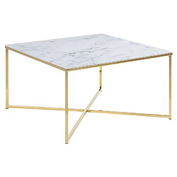 Toilinux Table d'appoint effet marbre en verre et métal - L.80cm - Doré et blanc