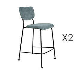 Mes Lot de 2 tabourets de bar H65 cm en tissu bleu - BENSON