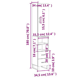 vidaXL Buffet haut Sonoma gris 34,5x34x180 cm Bois d'ingénierie pas cher