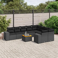 vidaXL Salon de jardin 10 pcs avec coussins noir résine tressée 