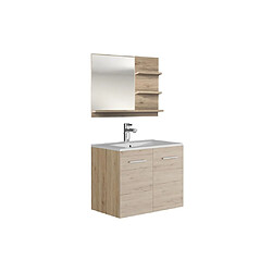 Vente-Unique Meuble simple vasque suspendu avec miroir - Coloris naturel clair - 60 cm - LAURINE II