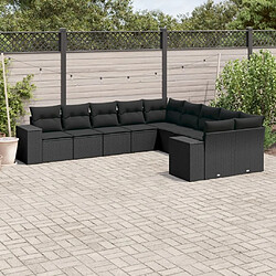 Maison Chic Salon de jardin 10 pcs avec coussins, Ensemble Tables et chaises d'extérieur noir résine tressée -GKD669095