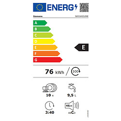 Lave-vaisselle 45cm 10 couverts 46db intégrable avec bandeau metallic - SR53HS52ME - SIEMENS