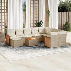 vidaXL Salon de jardin 11 pcs avec coussins beige résine tressée 